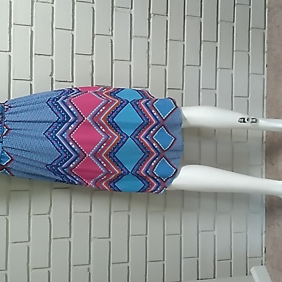 Paper Doll Blue & Pink Geometric/Aztec High Low Midi Dress. Size 12 (girl) - Picture 7 of 9